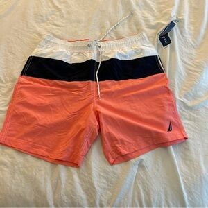 Nautica Men's Swim Trunks - Black, White, and Coral